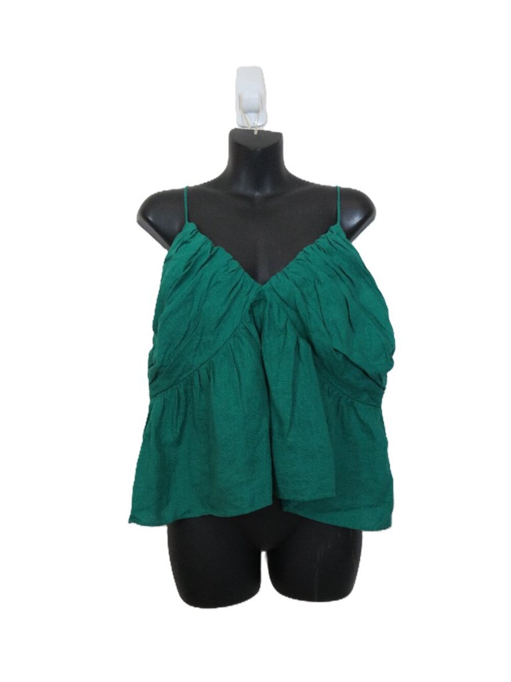 J Crew size XL V Neck Gathered Linen Camisole Top Green Babydoll NEW